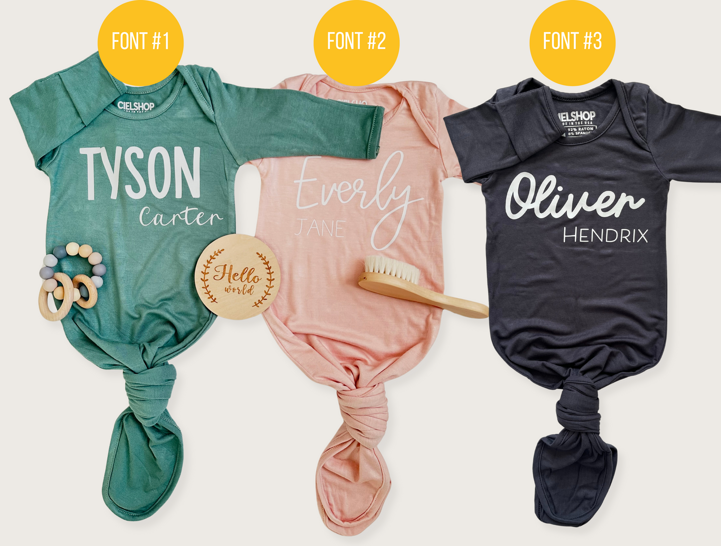 Personalized Knotted Baby Gown With Hat | Made in USA