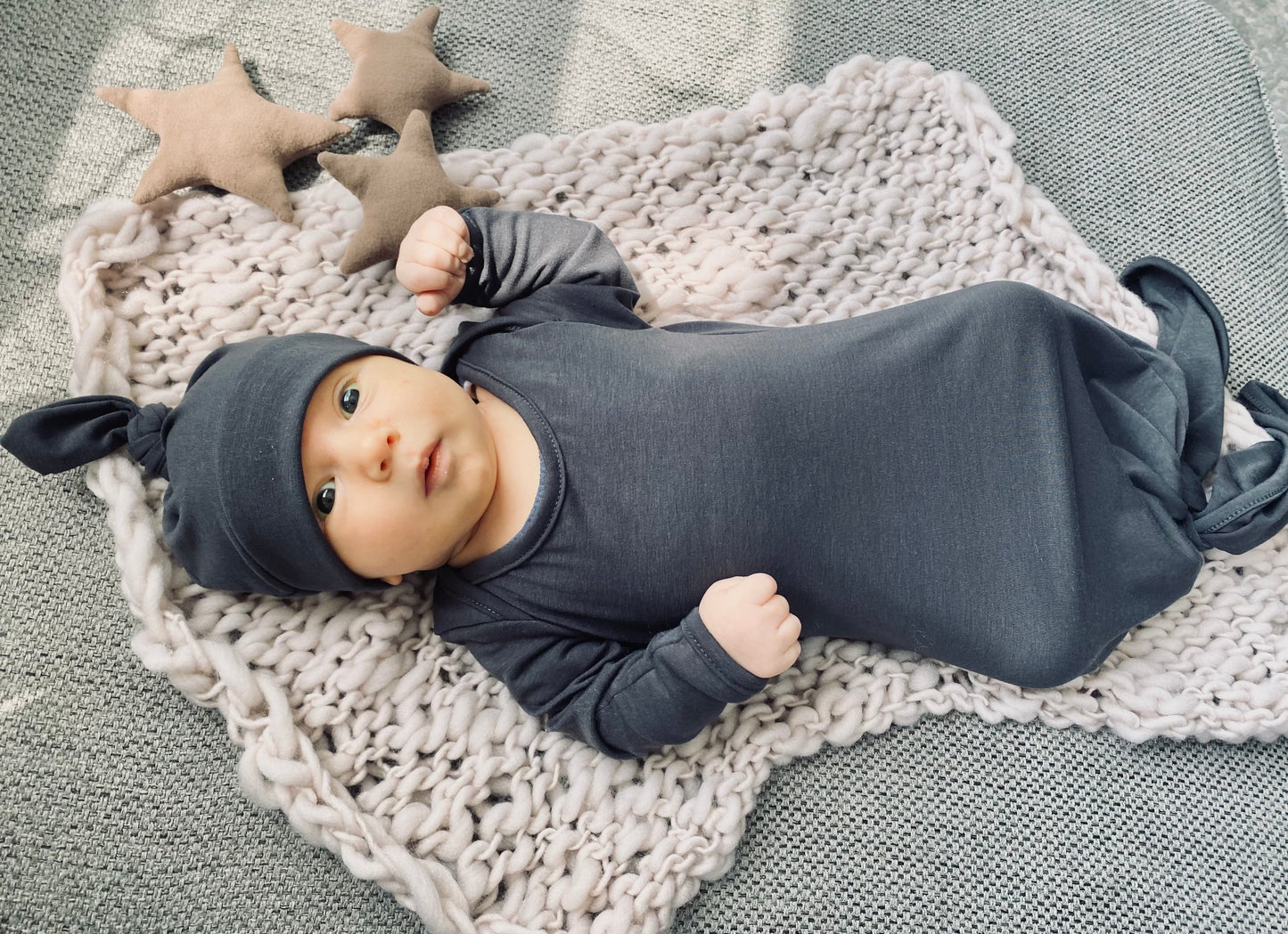 Baby Knotted Gown Set With Hat | Made in USA