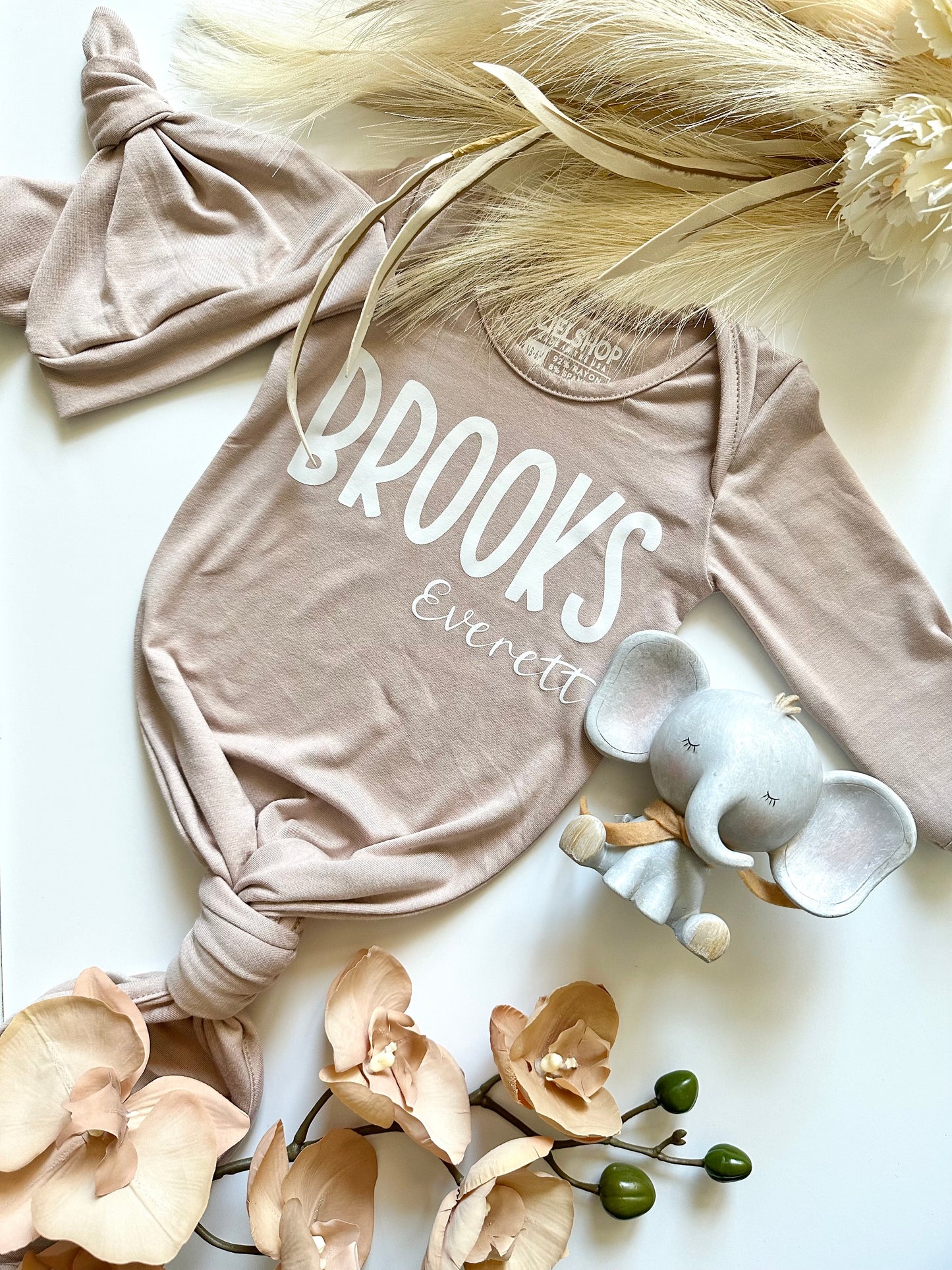 Personalized Knotted Baby Gown With Hat | Made in USA