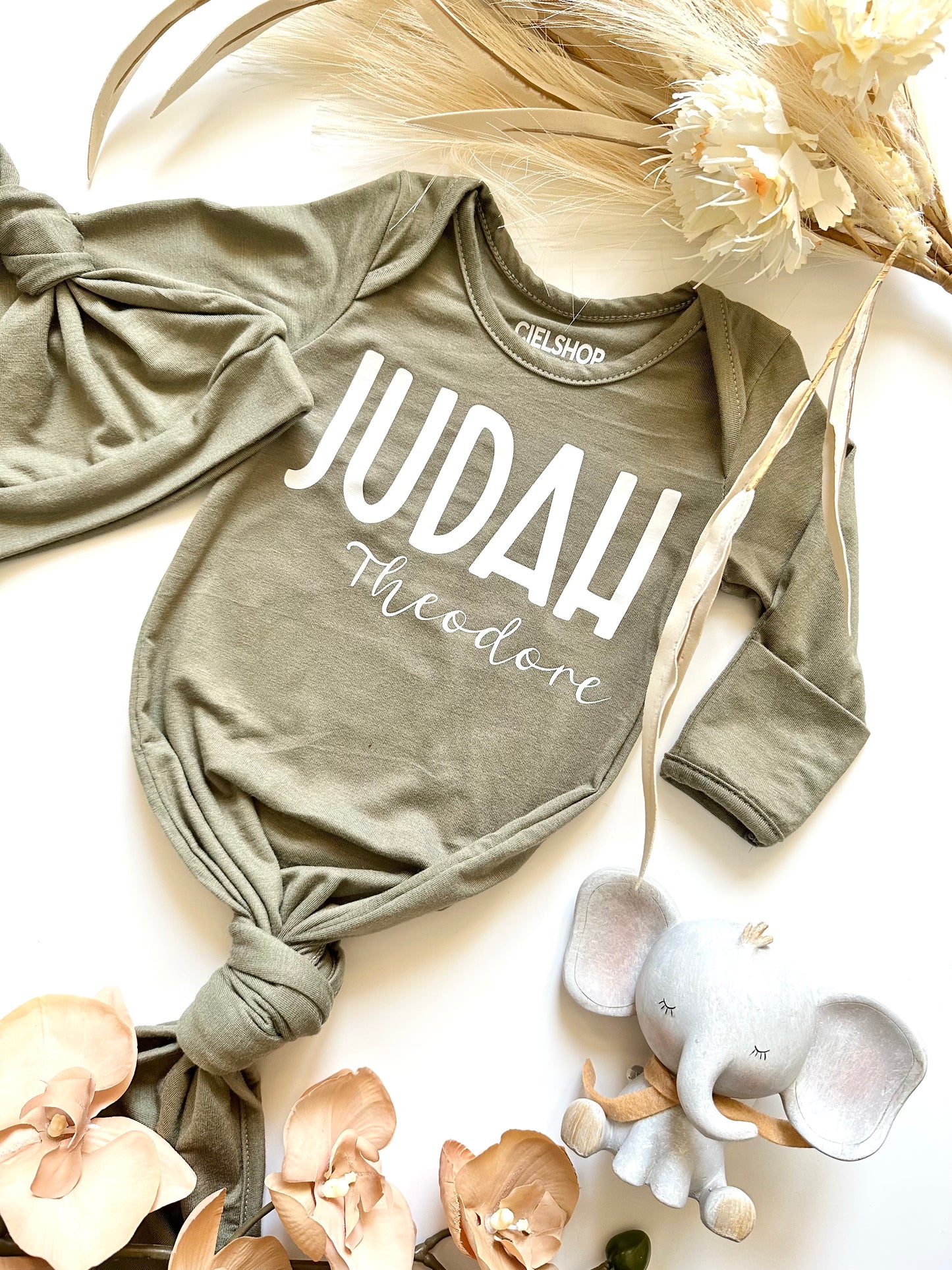 Personalized Knotted Baby Gown With Hat | Made in USA