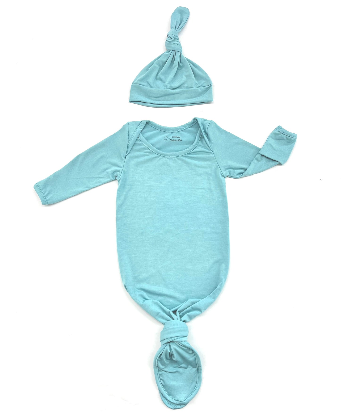Baby Knotted Gown Set With Hat | Made in USA