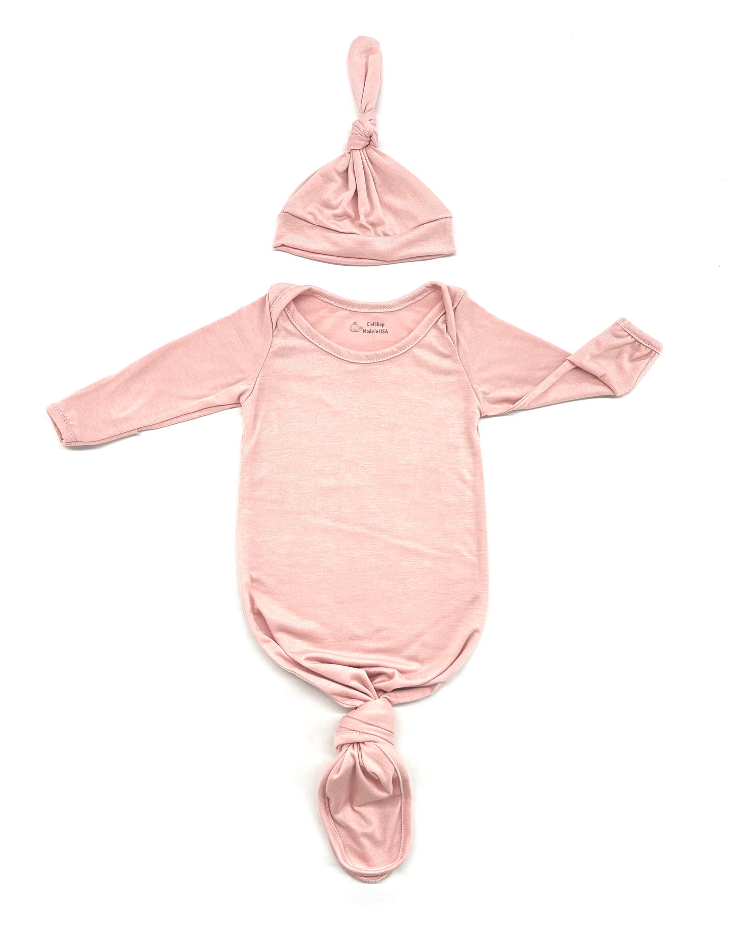 Baby Knotted Gown Set With Hat | Made in USA