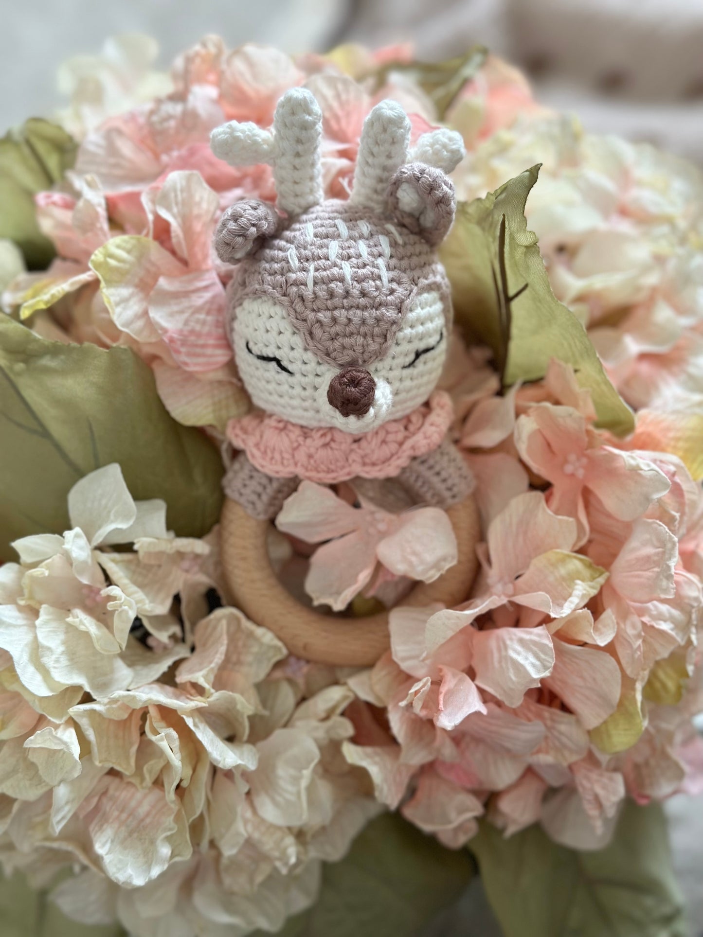 Personalized Animal Crochet Rattle | Custom Wooden Baby Rattle