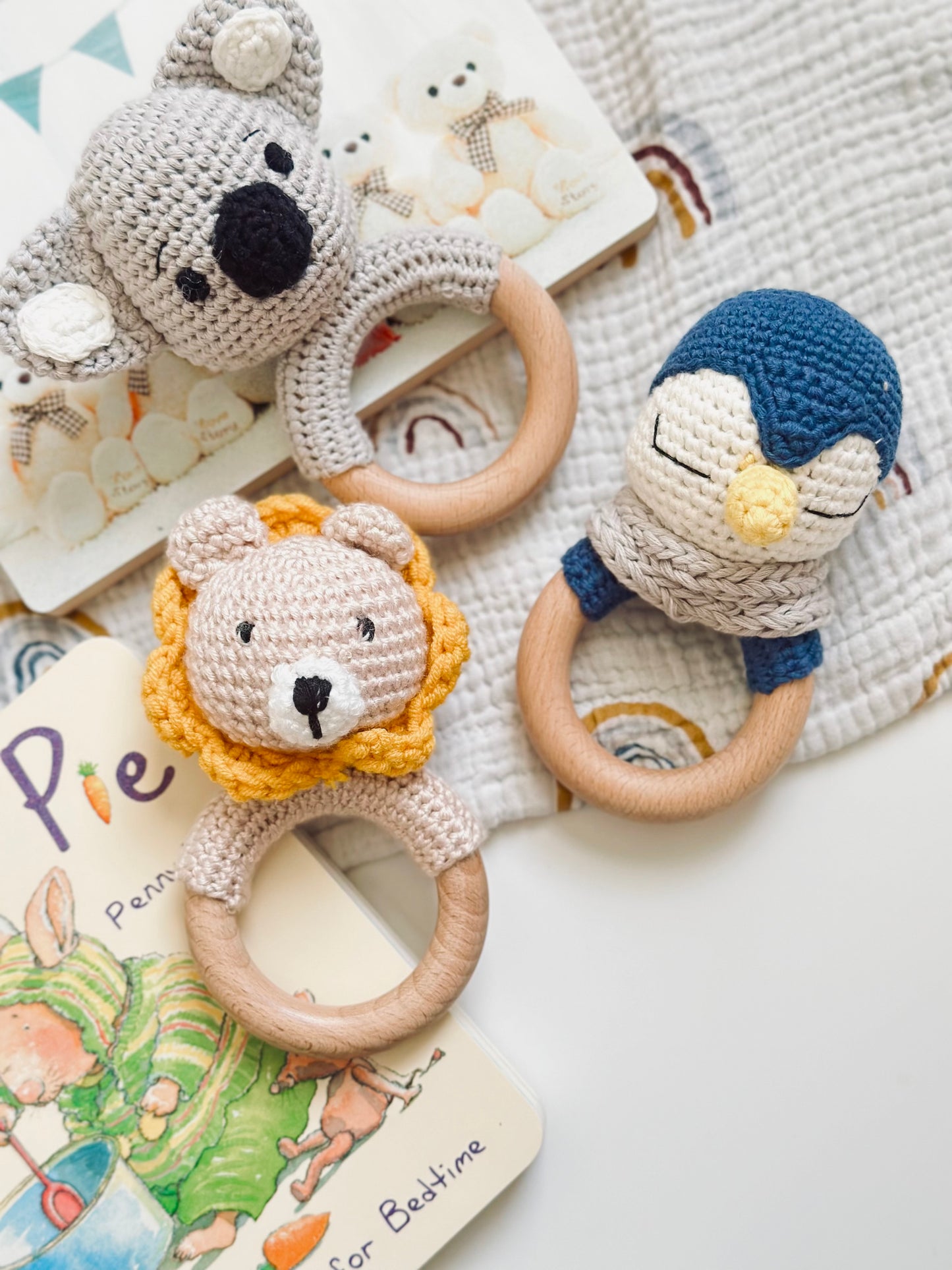 Personalized Animal Crochet Rattle | Custom Wooden Baby Rattle