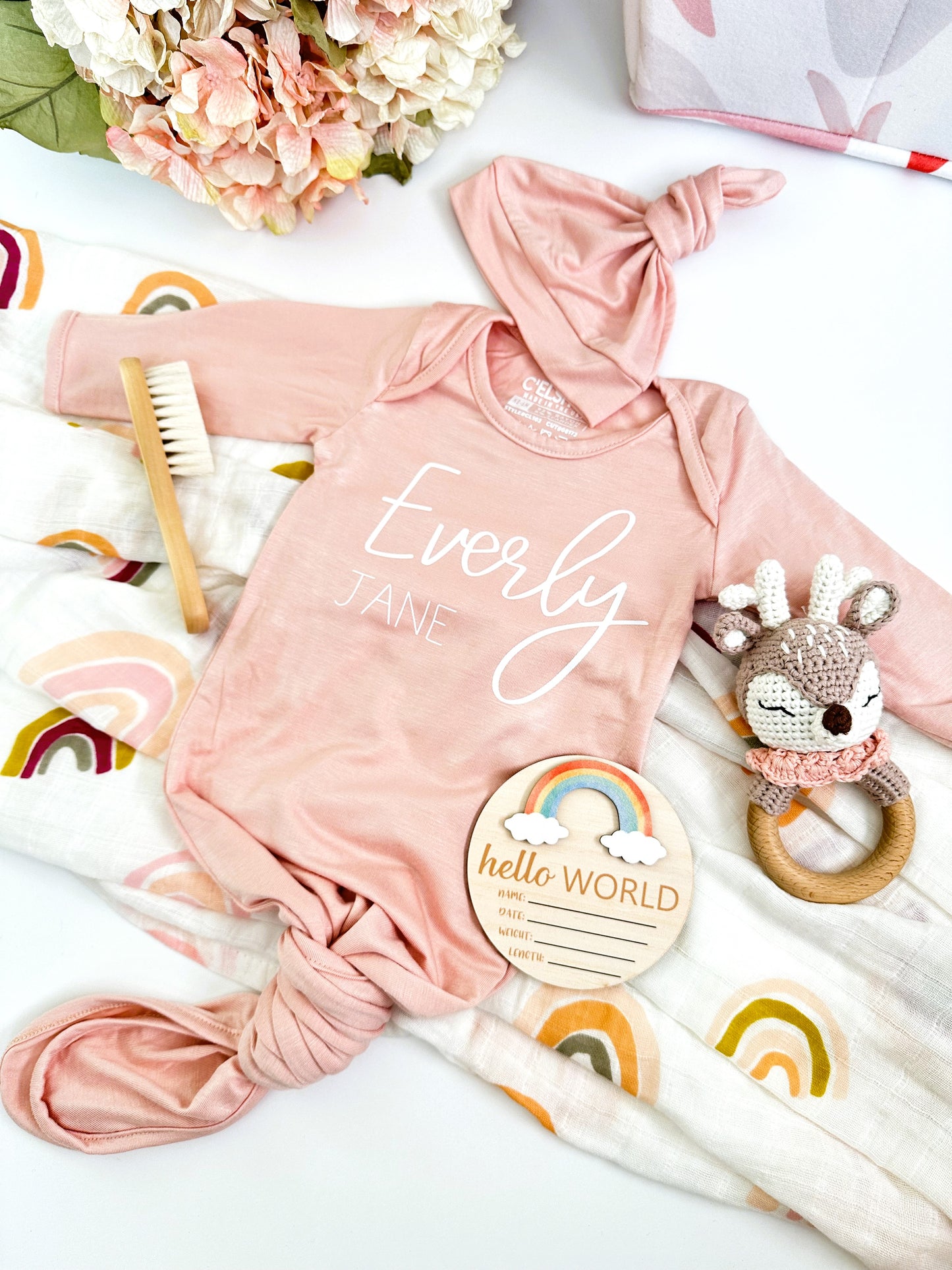 Personalized Knotted Baby Gown With Hat | Made in USA