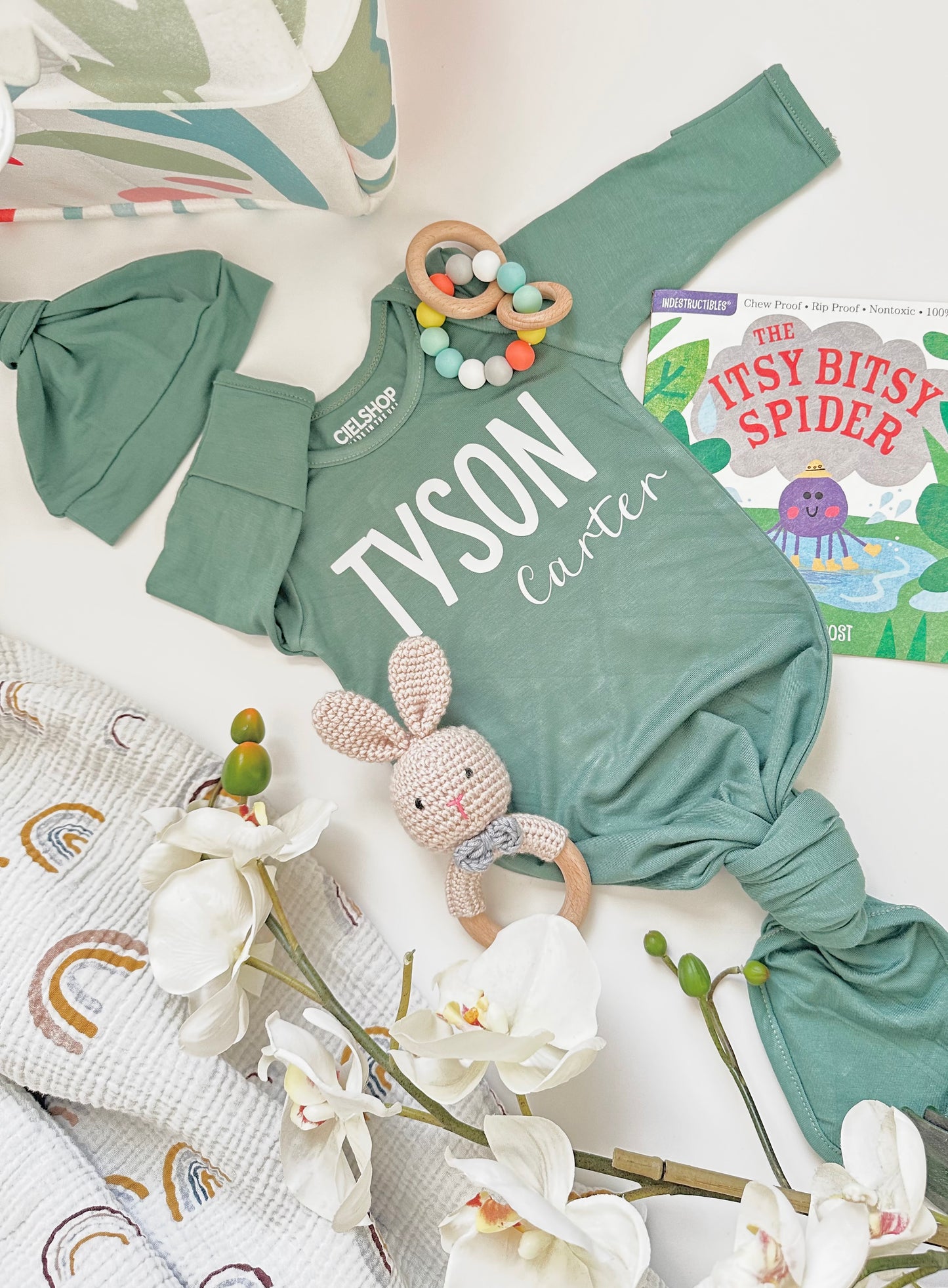 Personalized Knotted Baby Gown With Hat | Made in USA