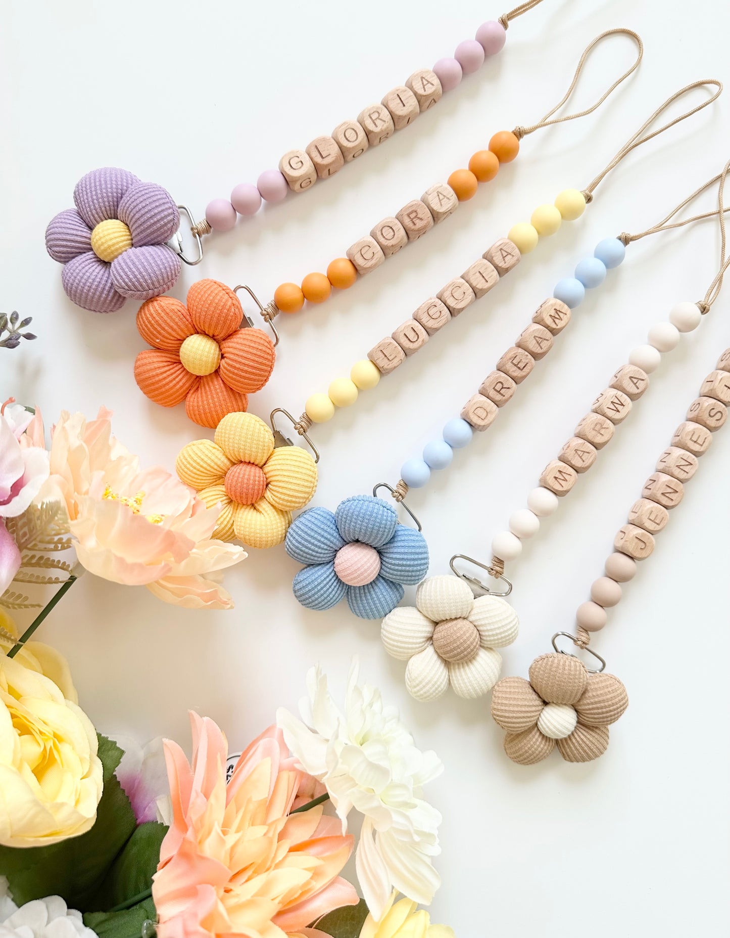 Handcrafted Wooden Baby Accessory | Floral Pacifier Clip Holder
