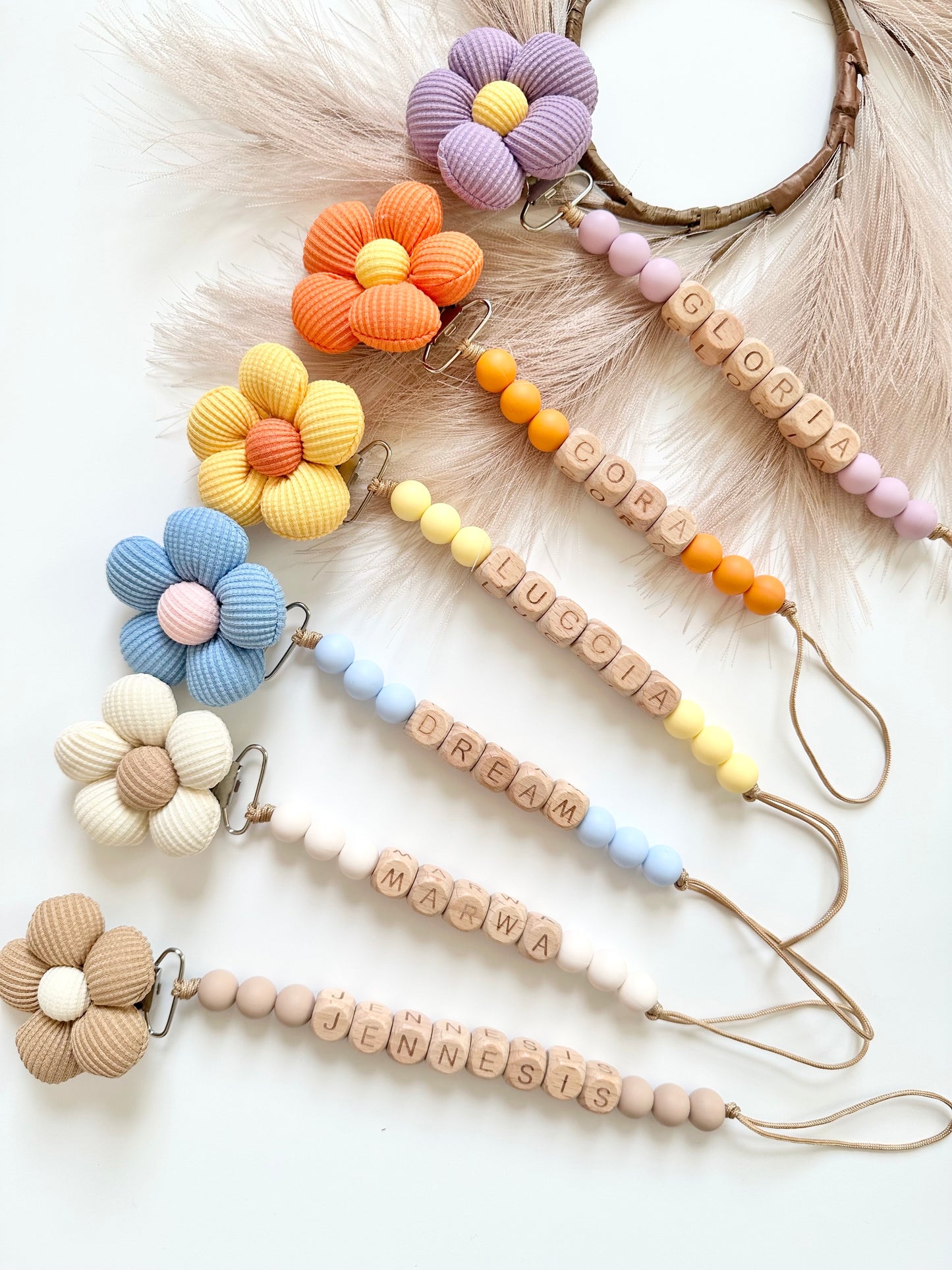 Handcrafted Wooden Baby Accessory | Floral Pacifier Clip Holder