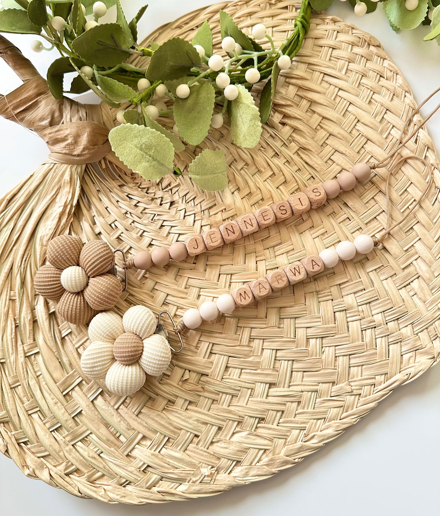 Handcrafted Wooden Baby Accessory | Floral Pacifier Clip Holder