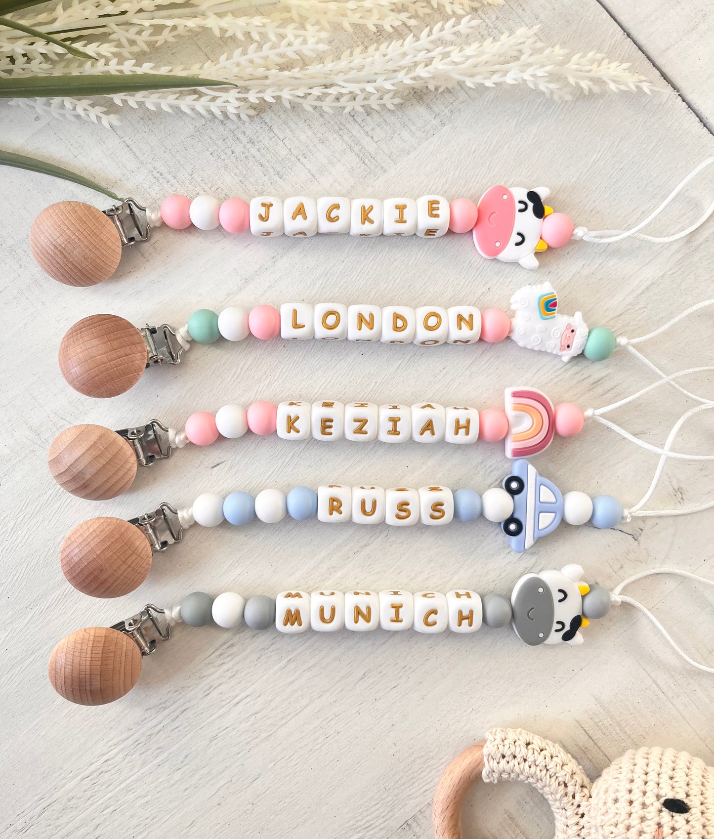 White and Gold Custom Pacifier Holder