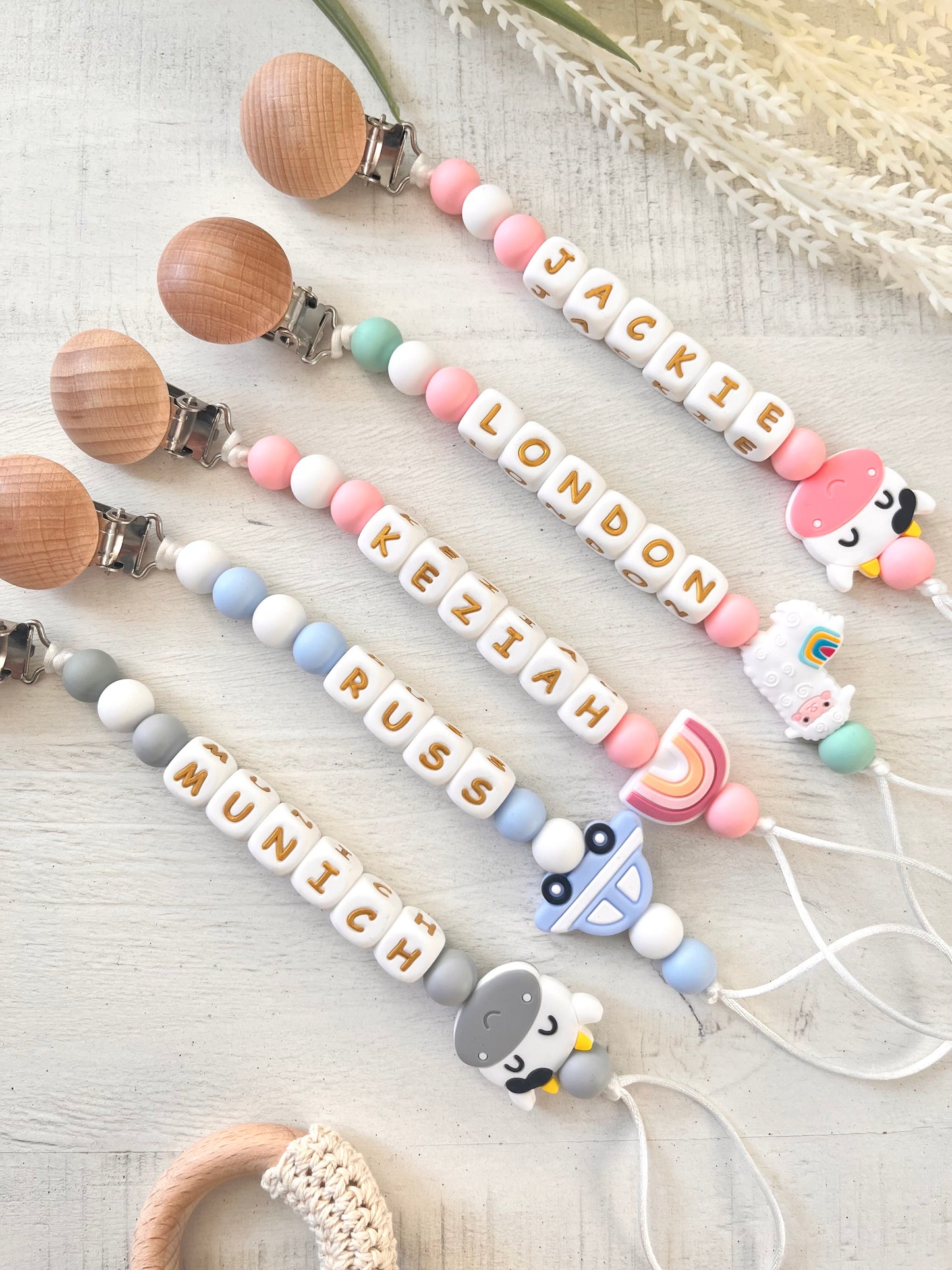 White and Gold Custom Pacifier Holder
