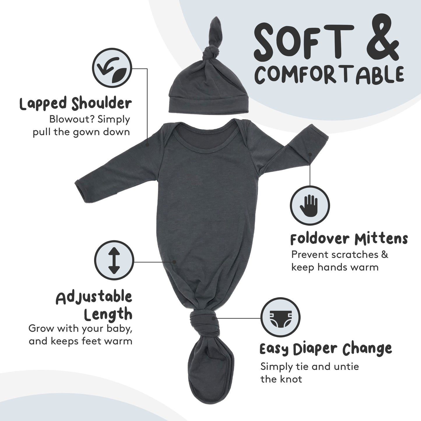 Baby Knotted Gown Set With Hat | Made in USA
