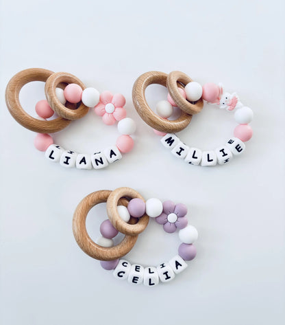 Personalized Name Rattle Rings | Wooden Ring w. Name