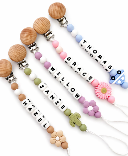 Personalized Pacifier Clip Set | Custom Name Binky Holder