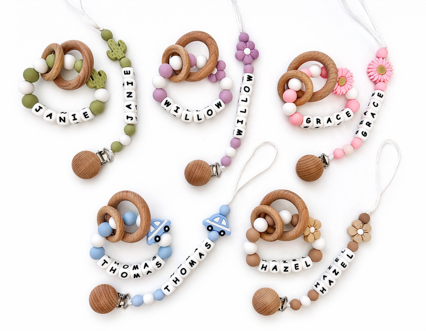 Personalized Pacifier Clip Set | Custom Name Binky Holder