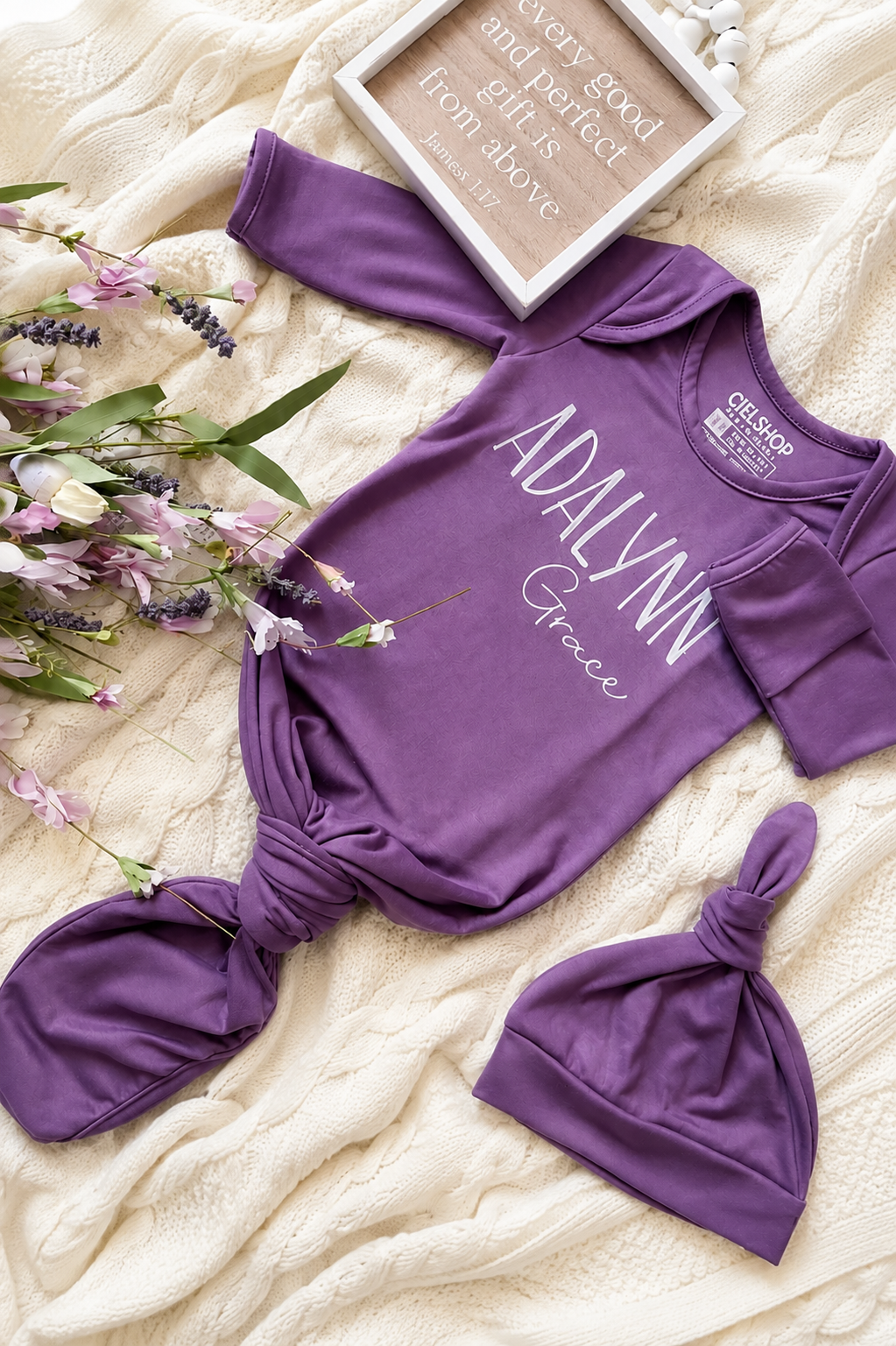 Personalized Embroidered Baby Gown | Made in USA (Lavender)