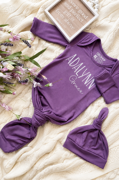 Personalized Embroidered Baby Gown | Made in USA (Lavender)