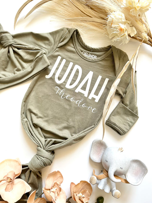 Personalized Knotted Baby Gown With Hat | Made in USA