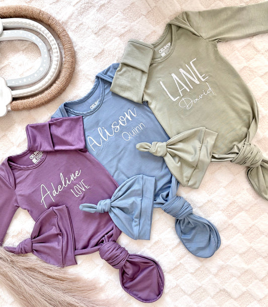 Personalized Embroidered Baby Gown | Made in USA (Powder Blue)