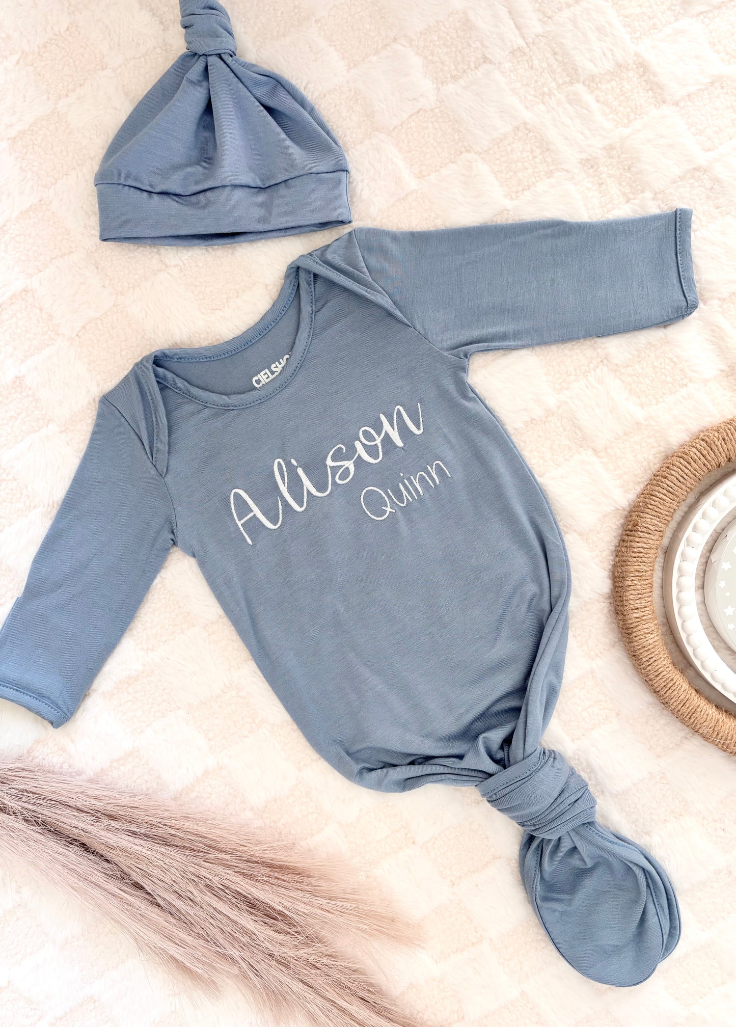 Personalized Embroidered Baby Gown | Made in USA (Powder Blue)